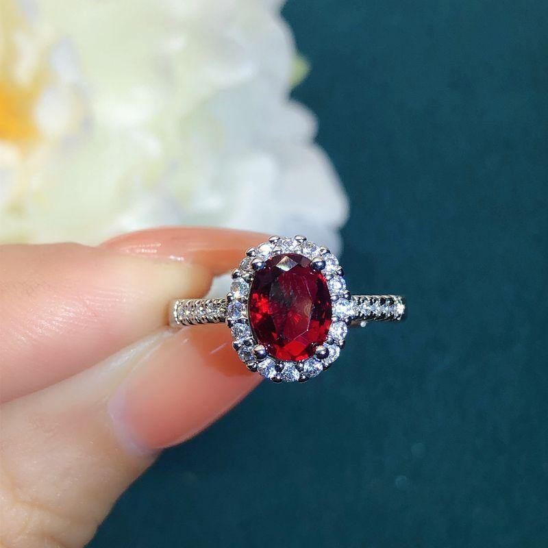 

Youngever Colored Gems Ruby Ring for Women Artificial Red Corundum Tourmaline Color Ring with Diamond Fashion Ornament Red Diamond Ring Adjustable Opening
