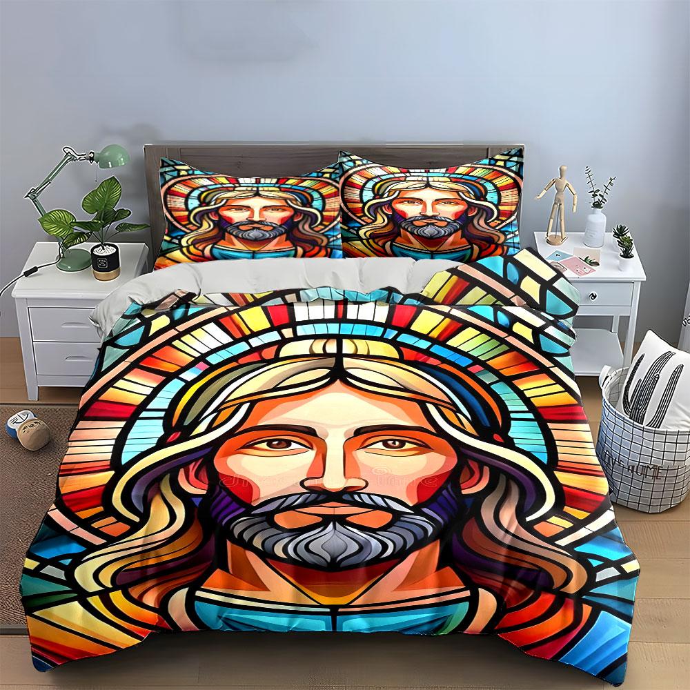 Stained-glass Jesus artwork. Bedding sets Duvet cover sets Duvet covers Pillowcases(1 * Duvet Cover 2 * Pillowcases without duvet insert)