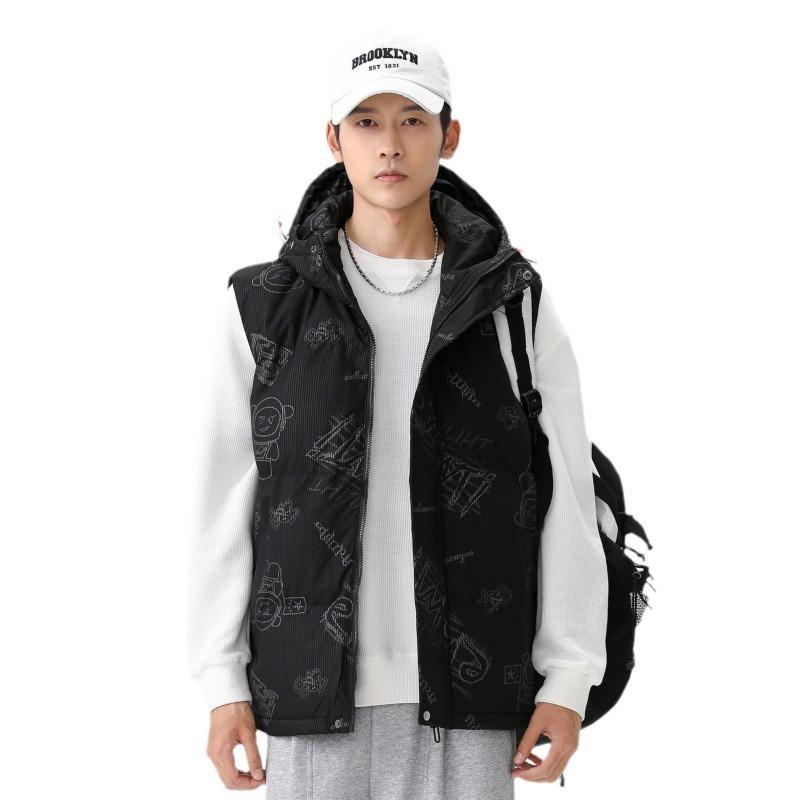 Trendy Vest Men's Autumn and Winter Thickened Warm Hooded Vest Fashion Casual Waistcoat