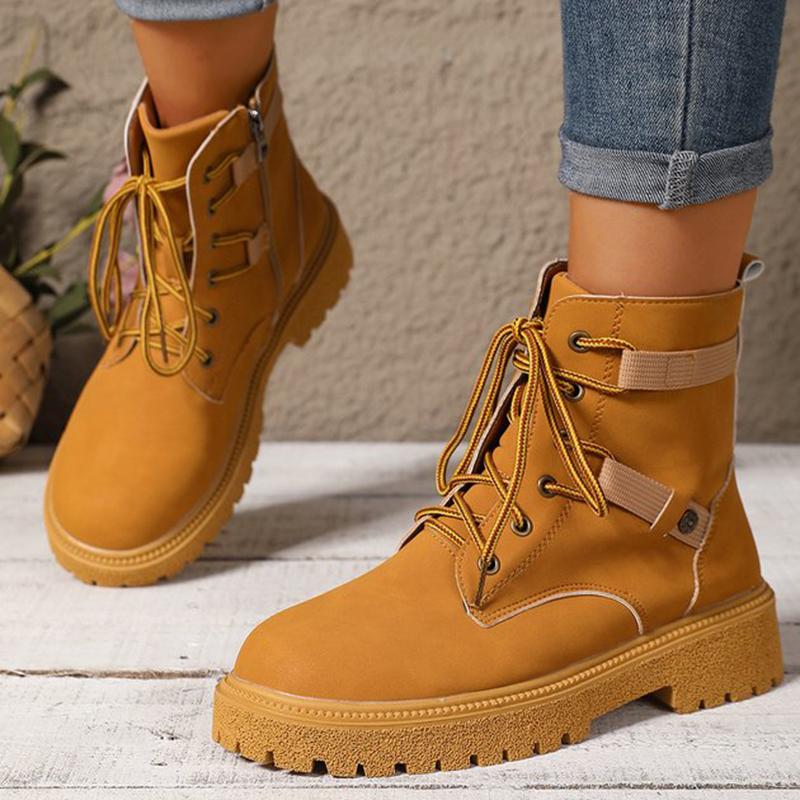 Fashion British Style Yellow Platform Boots for Women Zipper Up Ankle Boots Woman Ankle Boots Woman Punk Round Toe Lace Up Botas Lady