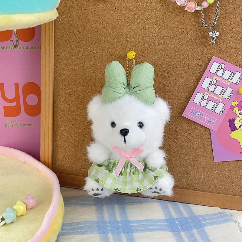 Cute Bow Little Bear Plush Doll Toy Keychain Cartoon Stuffed Doll Keyring Bag Pendant Backpack Hanging Decoration For Kid Gifts