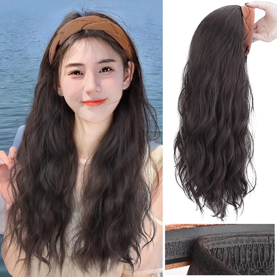 

WTB Synthetic Wig Female Hairband Wig Half Head Integrated Autumn Winter Long Curly Hair Half Head Wavy Curly Hair Wig 60CM