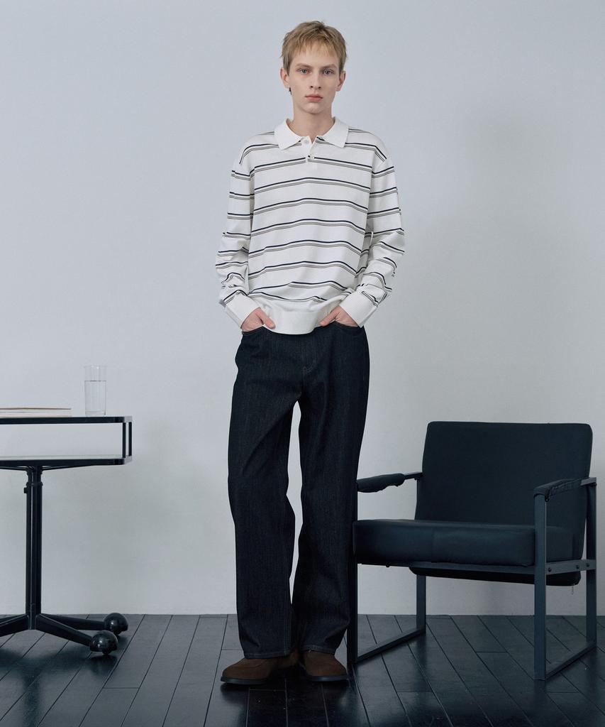 MINDBRIDGE [Couture] Striped Semi-Overfit Collared Knit