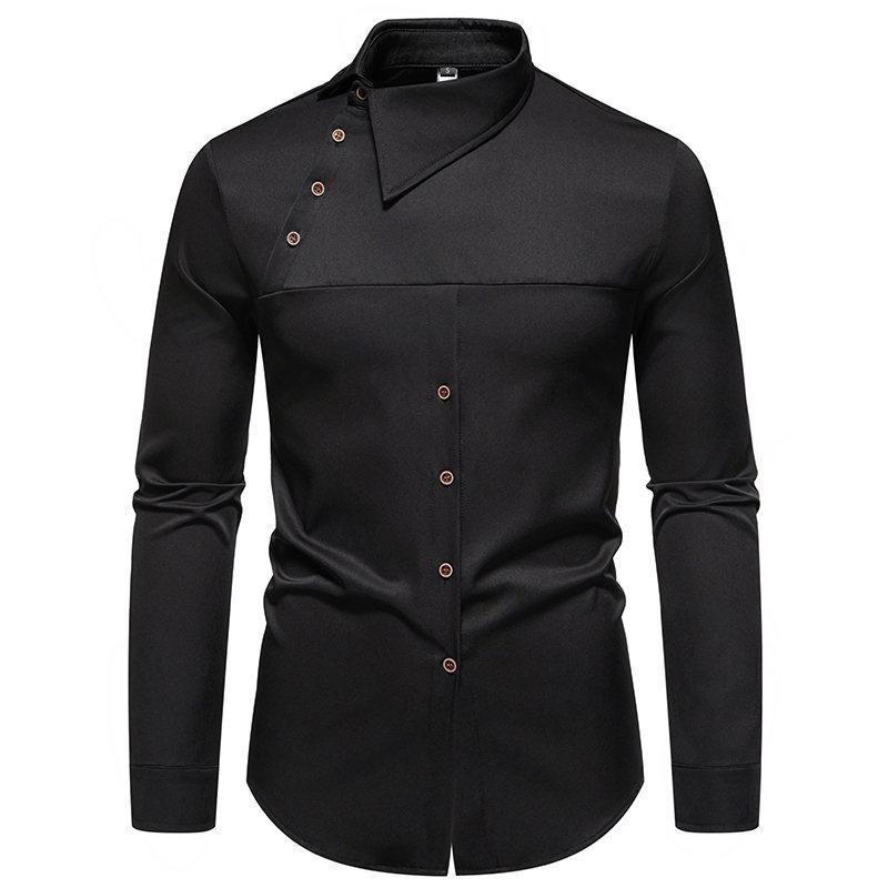 Camicie da uomo dal design chic, a maniche lunghe, tinta unita, casual, con risvolto, collo a barchetta, abbottonatura, abbigliamento maschile alla moda, vestibilità slim