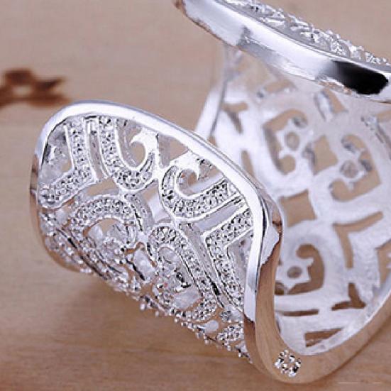 Finger Ring Hollow Adjustable Rhinestones Tiny Open Hearts Ring for Daily Life