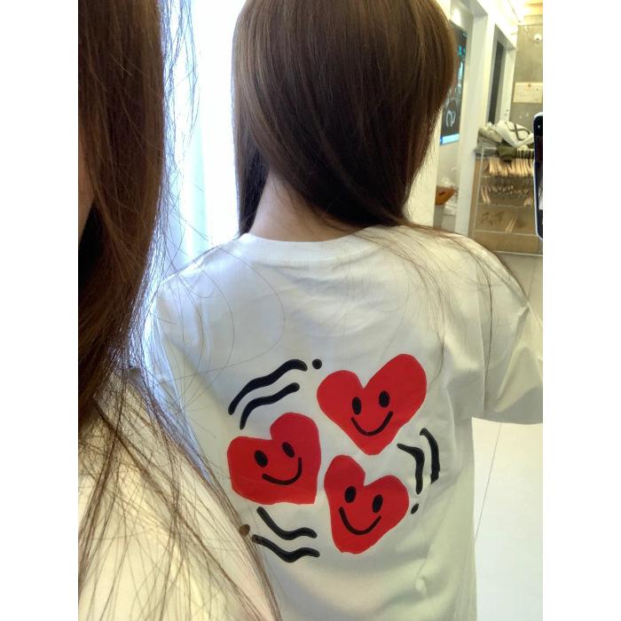 

Американская футболка с принтом любви, хлопковая, с коротким рукавом, мужская и женская, летняя, тонкая, свободная, с рукавом до локтя, парная, топ, инс S