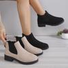 Women Winter Shoes Cow Suede Ankle Boots Chelsea Boots Chunky Boots Black Female Autumn Fashion Platform Booties Beige