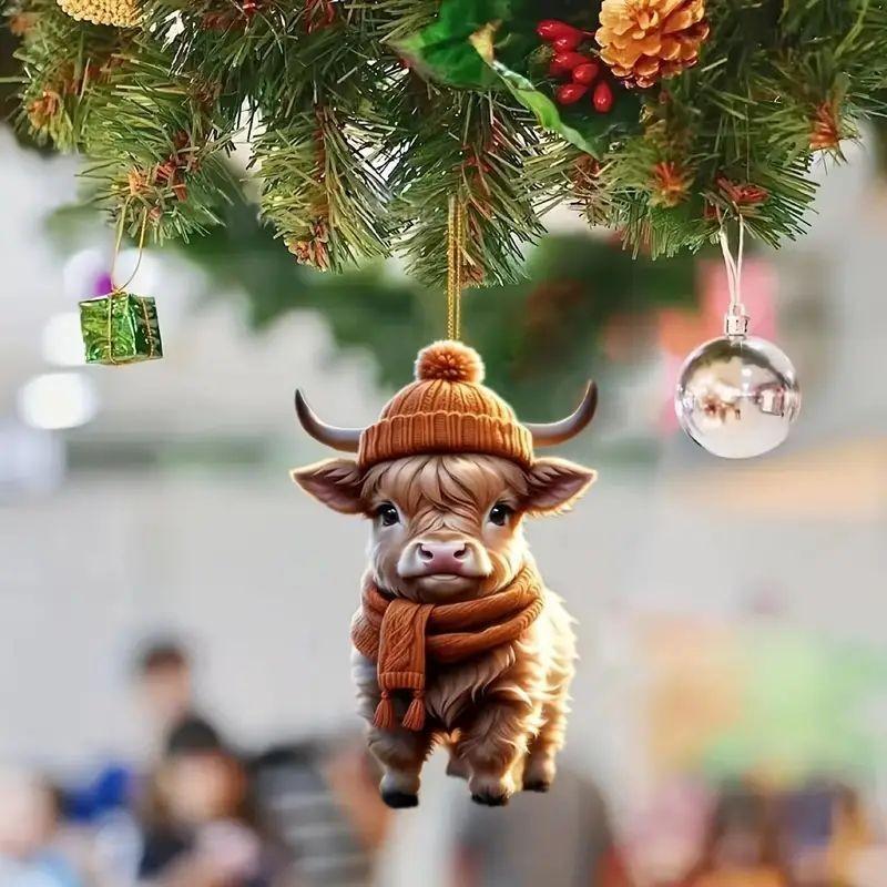 Adorable Cartoon Cow Acrylic Car Pendant Charming Holiday Tree Decoration Home Decor