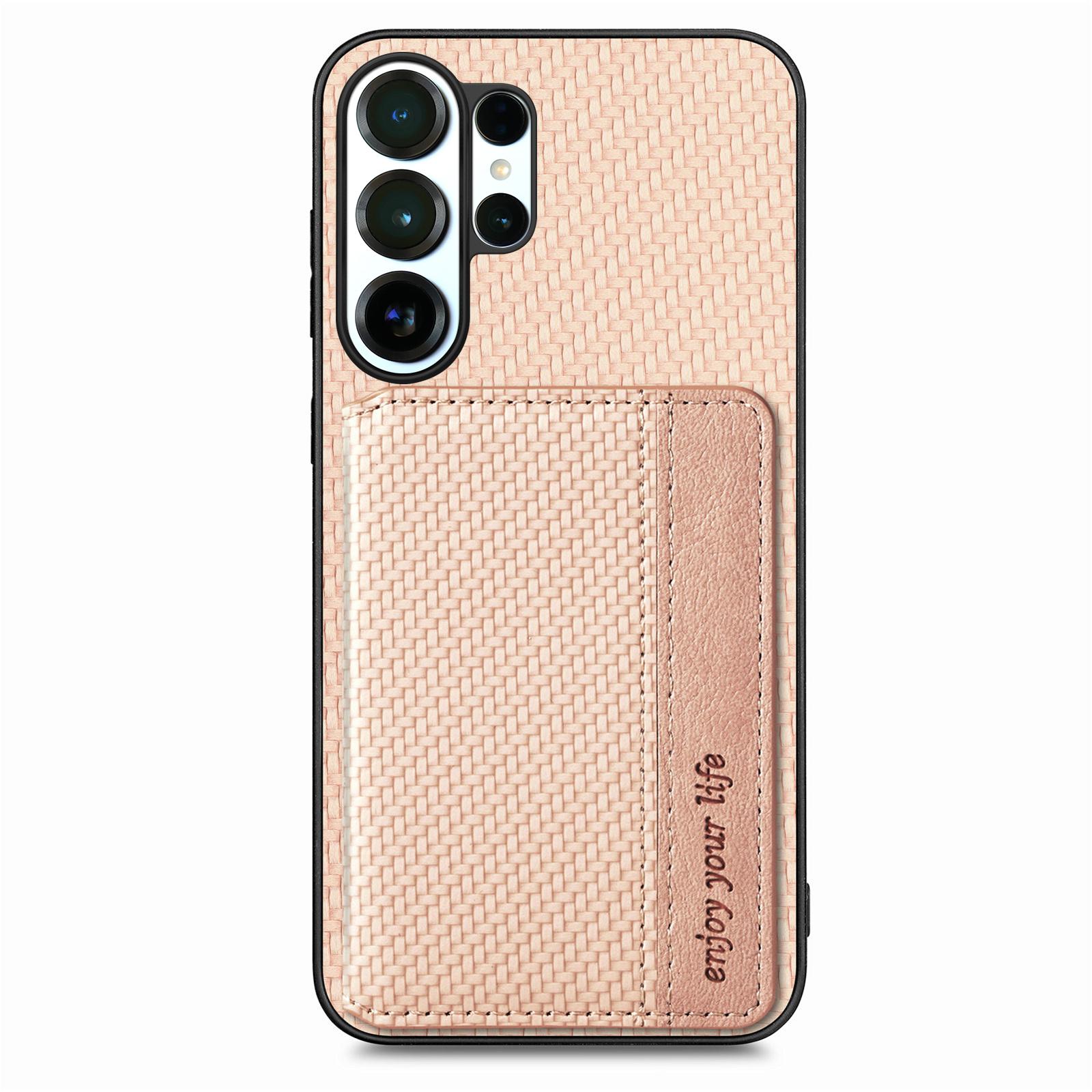 

Business Magnetic Carbon Fibrer Cards Solt Wallet Phone Case for Samsung S26 S25FE Ultra S24 Plus S23 S22 S21 Kickstand Cover Galaxy S23 абрикосовий