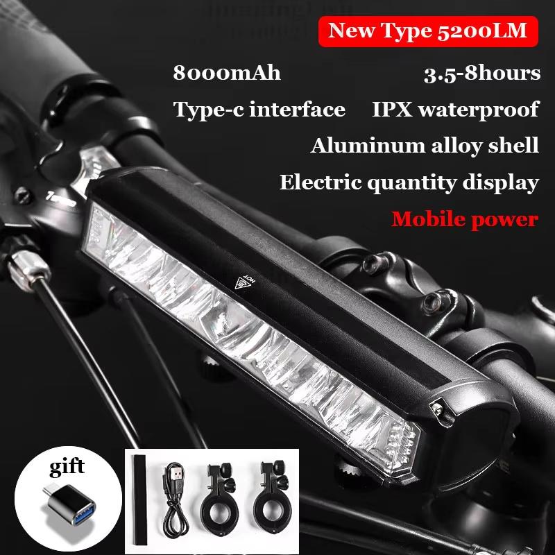 Bicycle Light Front 5200LM LED Light for Bicycle 8000mAh Mountain Cycle Headlight Lamp MTB Bike Light USB Flashlight Super Brigh 7