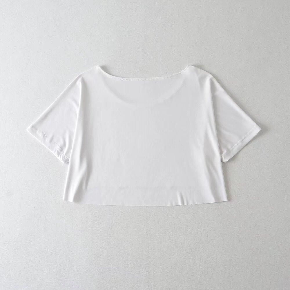 Trendy Dámský Crop Top Evropského a Amerického Stylu s Kulatým Výstřihem a Polovičním Rukávem