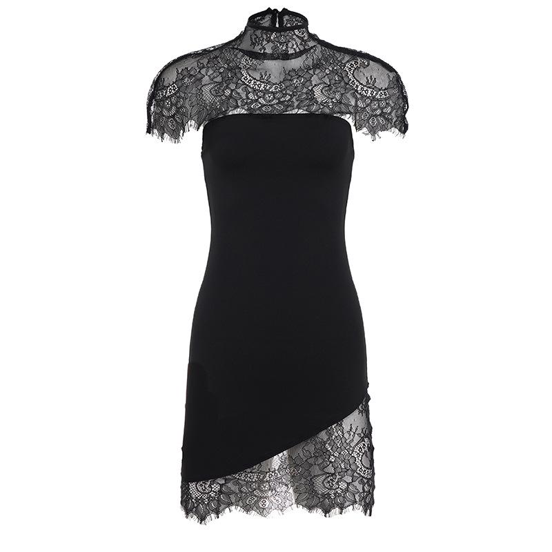 Chic Lace Patchwork Dress: Irregular Fit & Slimming Shawl Skirt Set Small