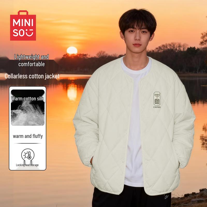 

MINISO Men s American Retro Collarless Padded Jacket XL