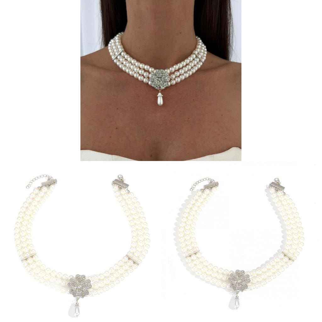 Pärlhalsband med glittrande blomhänge Flerlagers Retro Statement för Kvinnor