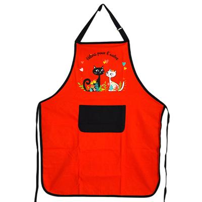 [R6802] - Red 'Cats' Cotton Kitchen Apron (Cats for Each Other! ) - 90x70cm
