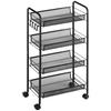 Rolling Cart with 4 Hanging Baskets, Serving Cart On Casters, Mobile, Removable Hooks, Steel, 45 X 26.5 X 84 Cm, Black