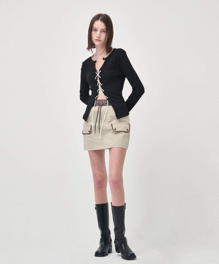 Etmont Cargo Banding Mini Skirt, Khaki Beige
