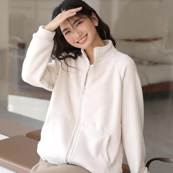 Autumn and Winter Thickened Fleece-lined Clothes Women's Coat Warm Polar Fleece Cardigan Outer Wear Long Sleeve Top Casual Shirt