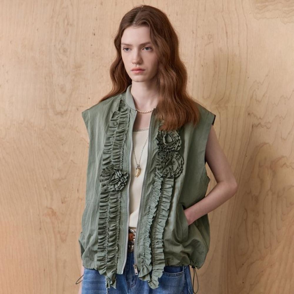 

Maxza Flower Corsage Frill Zip Vest Ze08qv001nh Khaki/FREE