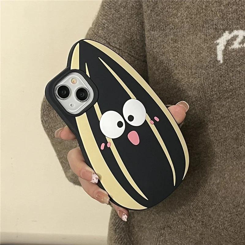 Funny Cartoon Cute Sunflower Seed 3D Silicone Phone Case For iPhone 16 15 13 14 12 16 Pro Max Shockproof Soft Back Cover
