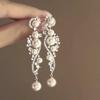 Silver Needle Rhinestone Tassel Earrings - European & American Style Geometric Water Drop Studs, Luxurious & Fashionable Exquisite Accessories.