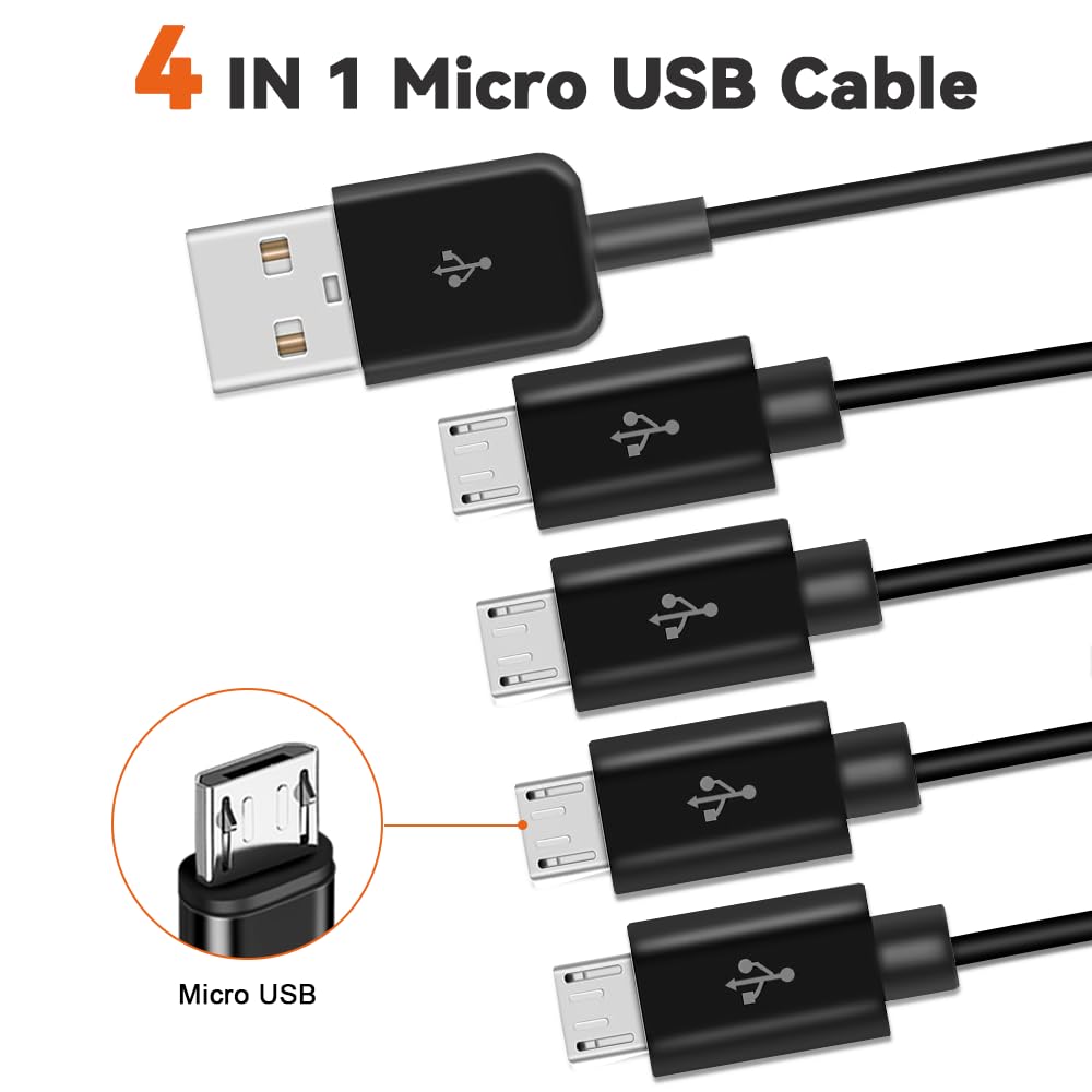 Herfair Micro USB Splitter USB Charging USB Micro Wire Lead Type A Male To 4 Micro USB Male Adapter Cable for Data Cable, 4-in-1 Multi-Micro Cord,