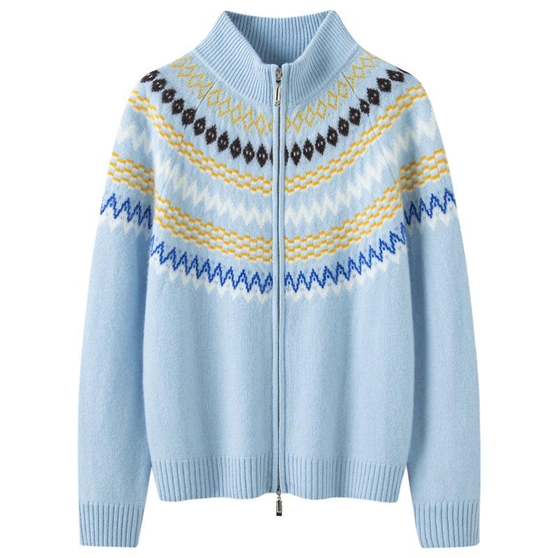 Damen Kaschmir Fair Isle Strickjacke, Verdickter Jacquard Farbblock, Stil 2026