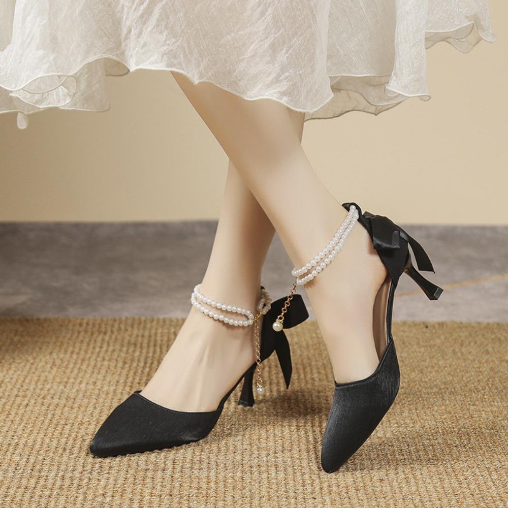 Heeled Sandals Baotou Sandals Women's New Bow High Heels Hollow Pointed Sandals Women Shoes Heels for Ladies