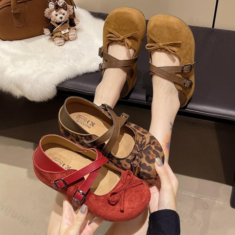 Vintage Women Mary Jane Shoes Autumn New Soft Sole Non Slip Comfortable Flats Fashion Buckle Strap Bow Knot Luxury Casual Shoes