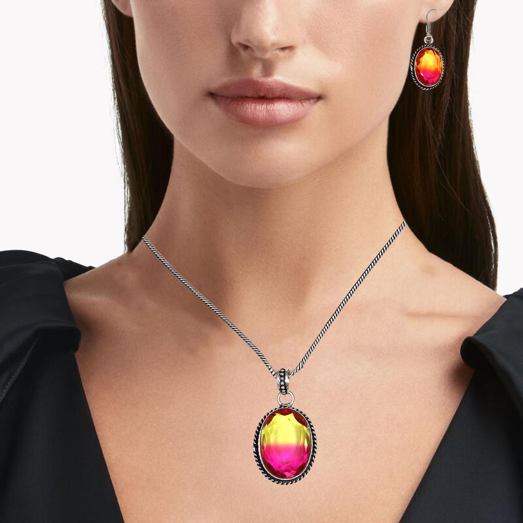 Bio-Tourmaline Quartz Jewelry Set 18-20'' Handmade For Womens Unisex New