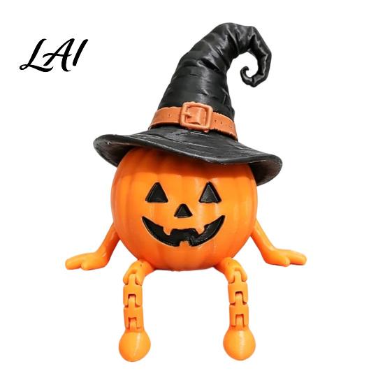 Artistic Ghost Sculptures Halloween Pumpkin Figurine 3D Printed Statue with Desk Ornaments Poseable Joint Spooky Articulated Decor Ornament