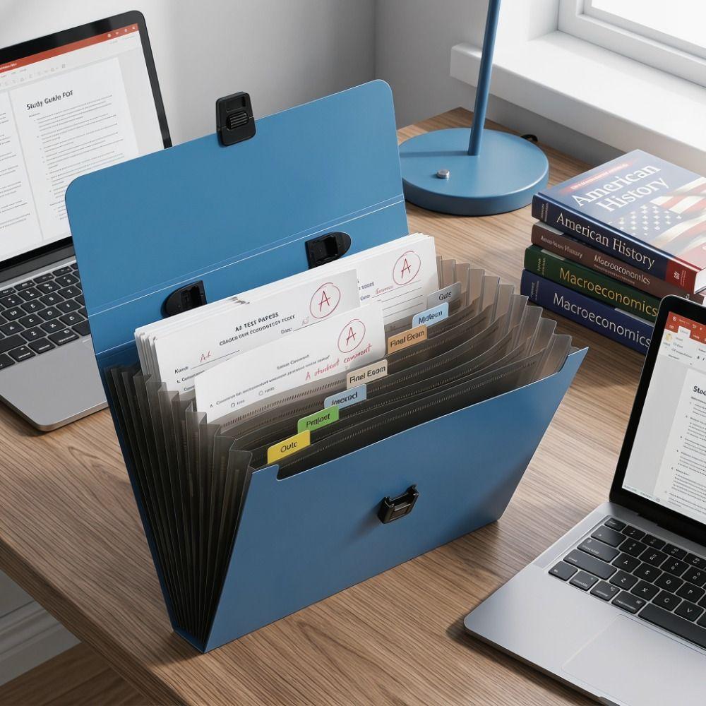 Pasta Sanfonada de Grande Capacidade Porta-Documentos Portátil A4 Organizador de Mesa