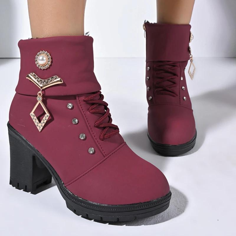 Trend Women Casual Outdoor High Heel Ankle Boots Autumn Winter Woman 2025 New Fashion Comfortable Short Boots Shoes for Women