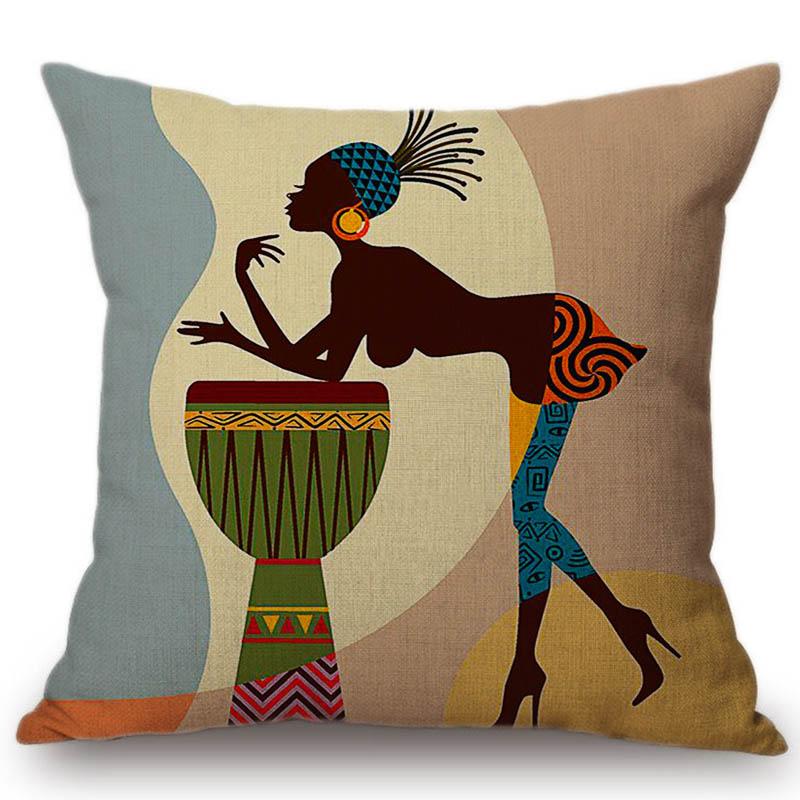 2018 Cartoon Fashion African Lady Sofa Decorative Pillows Cases Africa Symbols Modern Decoration Art Cotton Linen Cushion Cover