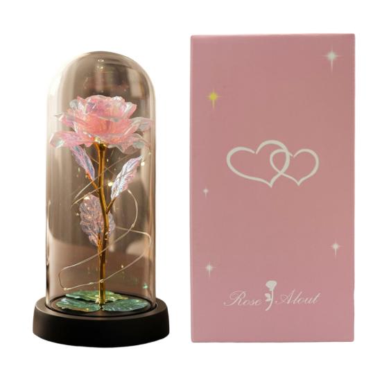 Preserved Rose in Dome with LED Light Artificial Eternal Rose Flower Gifts for Her Mom Women Valentine's Day Mother's Day Christmas Birthday Gift