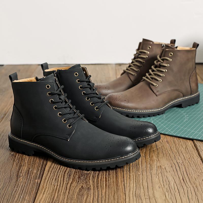 Mode Cowboy Stiefel Herren Bequeme und Modische Arbeitsstiefel Europäische Station Großer Kopf Retro Chelsea Stiefel Größe 38-46 Herrenstiefel