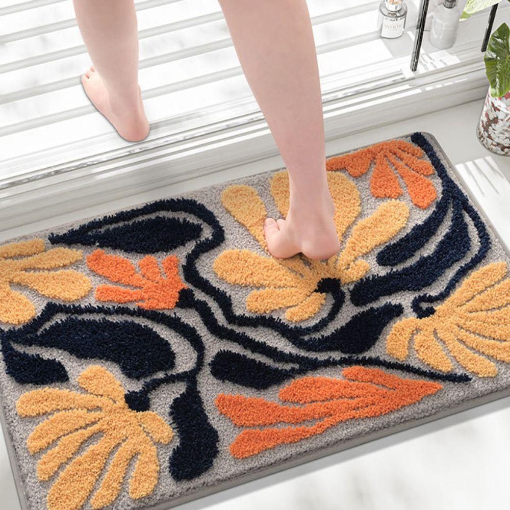 New Non-Slip Bath Mat Microfiber Quick Drying Bathroom Rug Washable Abstract Leaves Shower Blanket Home Bathroom