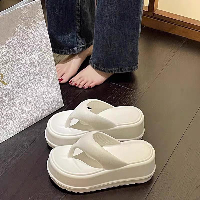 Simple flip-flops women's summer outer wear toe non-slip muffin thick-soled high-heeled seaside beach cool slippers