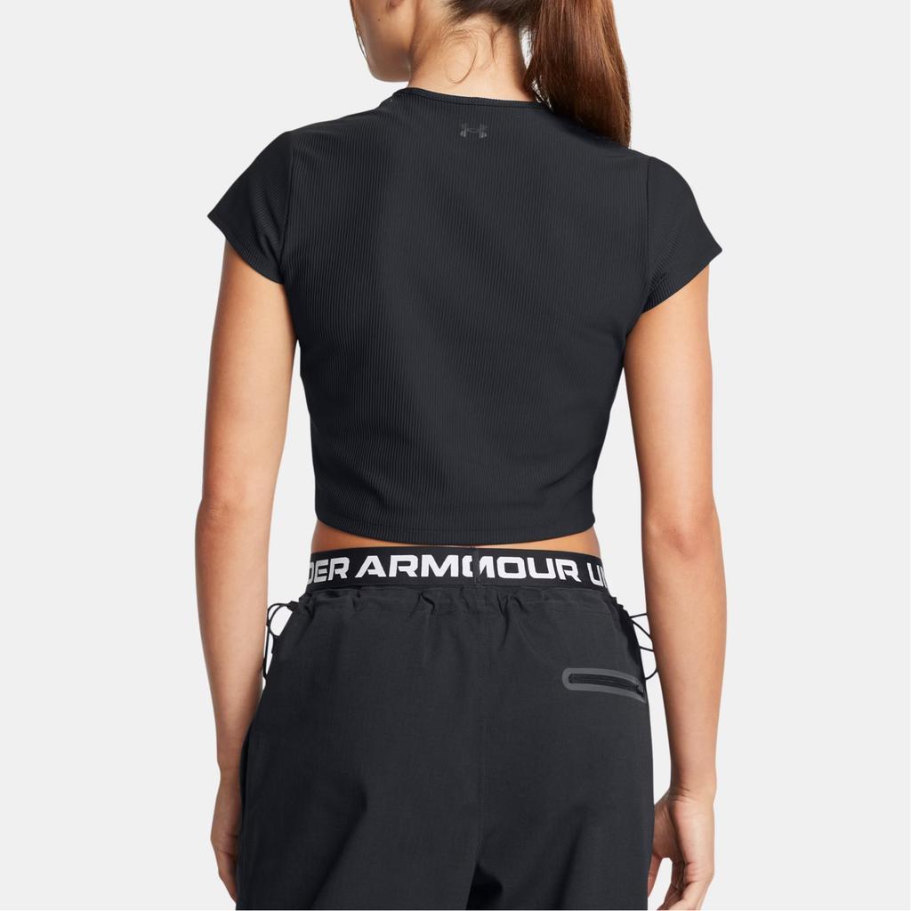 Under Armour Meridian Rib Solid Fashion Versatile Round Neck Short Sleeve T-Shirt Women T-Shirts Black 1386615-001