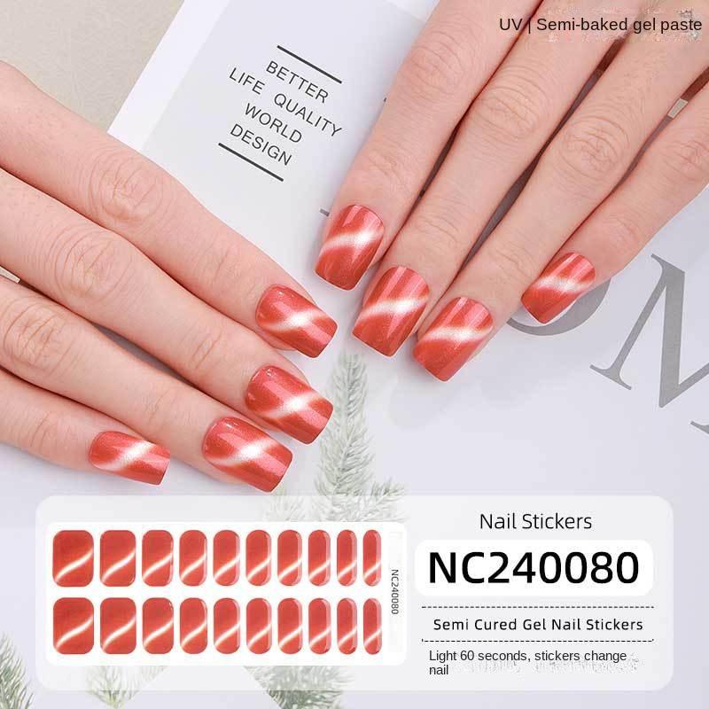 Semi-cured Gel Nail Stickers Gradient Rainbow French Gel Nail Stickers Flash Cat Eye Gel Nail Stickers