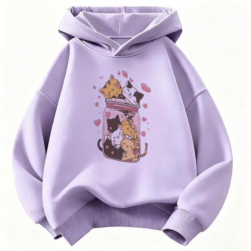 Happy Cat Lover Design Y2k Hooded Kids Children's Sweatshirt Cute Hoody for Boys Girls Autumn Winter Casual Hoodies
