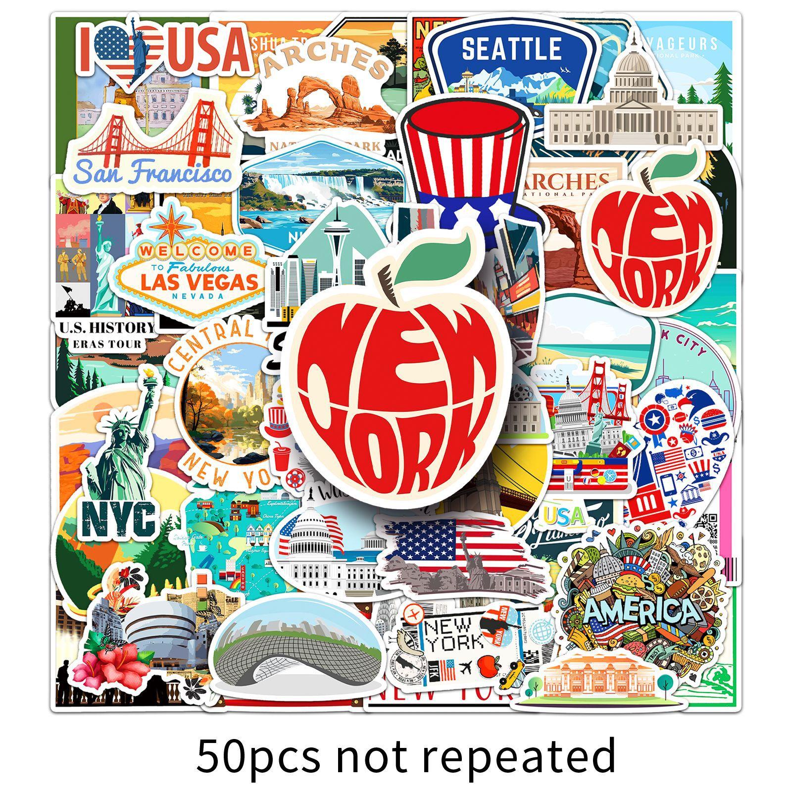 

50 American Graffiti-Style Personalised Outdoor Travel Scenery Decorative Phone Cases Water Bottles Luggage Stickers set of 50pcs