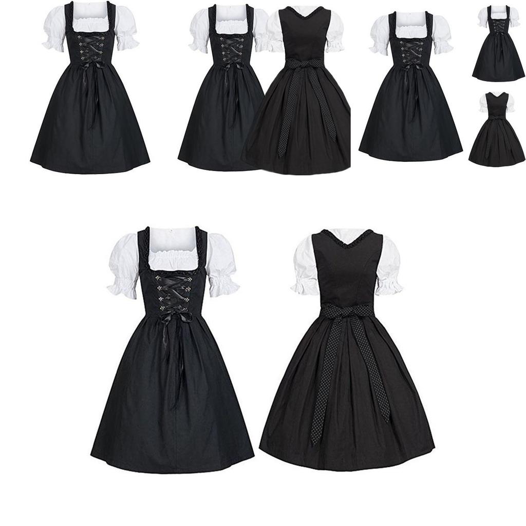 Elegant Black Oktoberfest Costume Featuring Unique Puff Sleeve Design For Womens Fashion