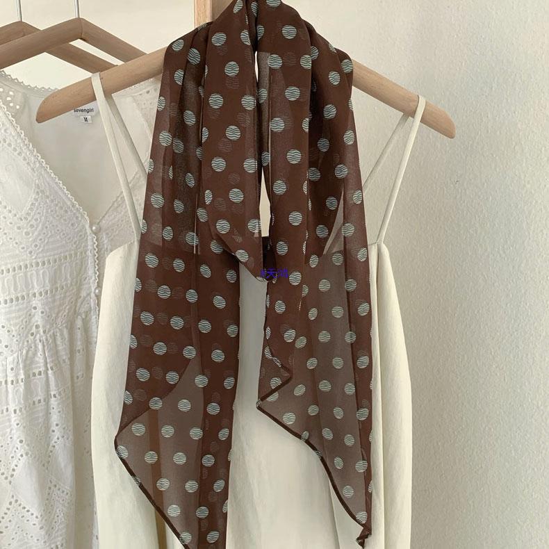 2024 Women's Brown Polka Dot Silk Scarf - Versatile Long Bandana and Tie Neck Accessory