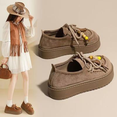 Retro Quasten Perlen Herbst Neu Bequem Weich Dicke Sohle Erhöhend Freizeit Schuhe