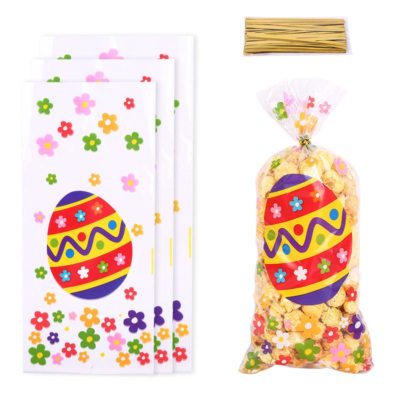 50pcs Easter Gift Gold Thread Easter Egg Rabbit Chicken Candy Packaging Bag Easter Egg Gift Opp Cookie Bag Party Gift
