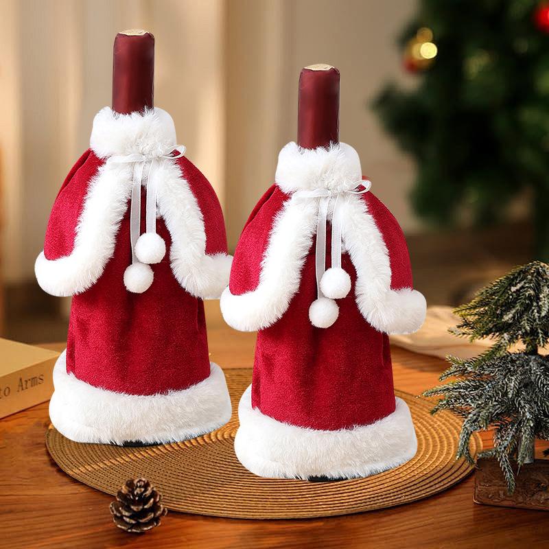 Gold Velvet Christmas Wine Bottle Set - Festive Table Decorations & Red Wine Bag