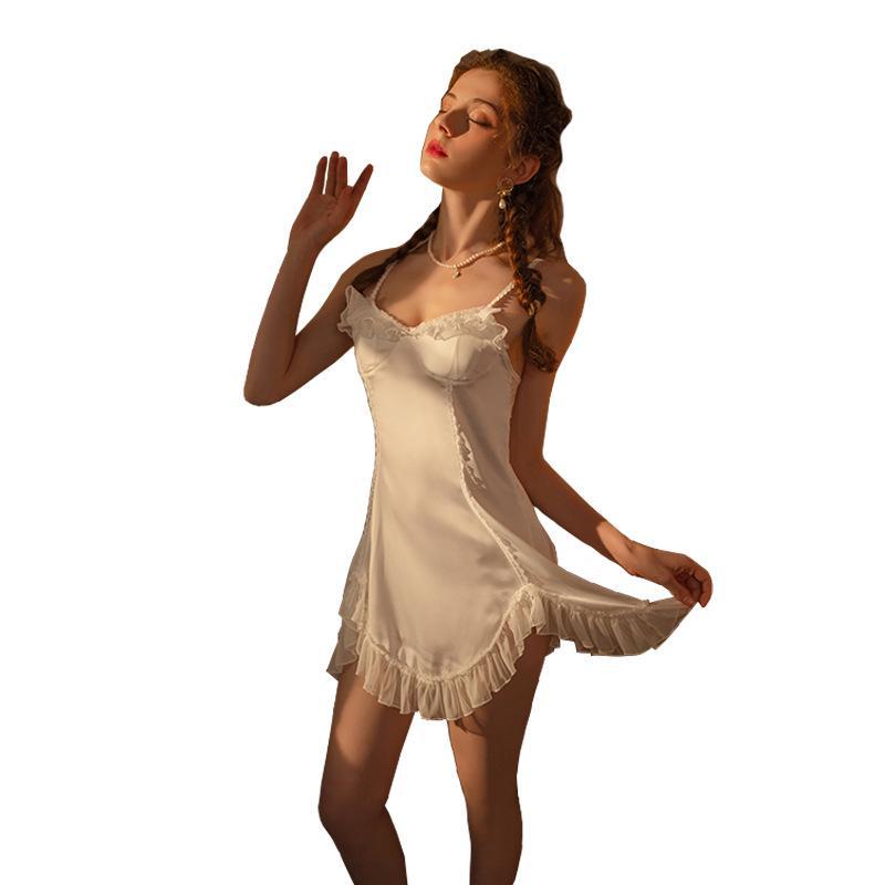 Xin Yiying Sexy Hluboký V Francouzská krajka Bez zad Noční košilka Set se špagetovými ramínky