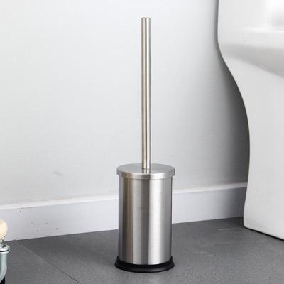 Stainless Steel Toilet Brush with Base - Soft Bristle, Long Handle for Bathroom Cleaning