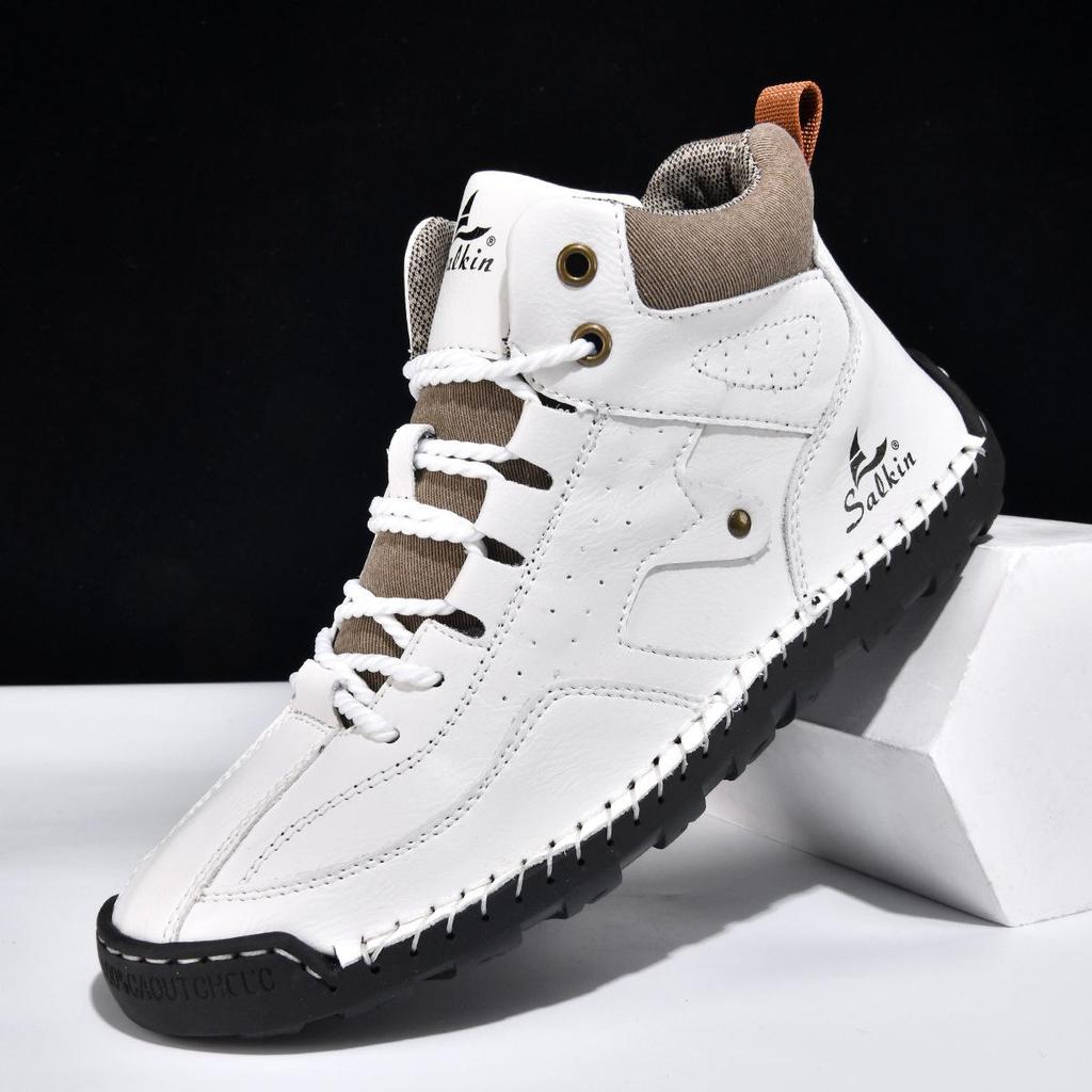 Men's Plus Size High-Top Martin Boots - Winter Casual Leather with Handmade Stitching
